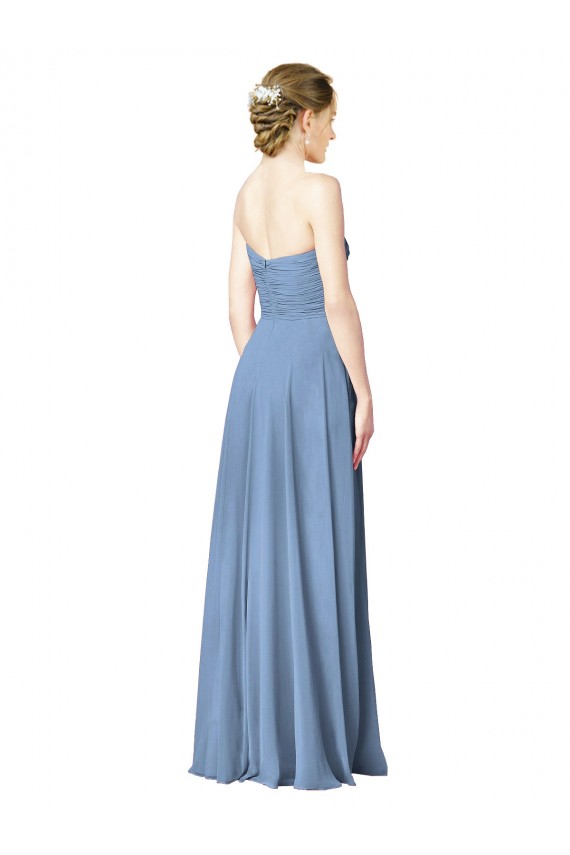 Long Sleeveless Chiffon Dusty Blue Sweetheart A-Line Bridesmaid Dresses Colchester