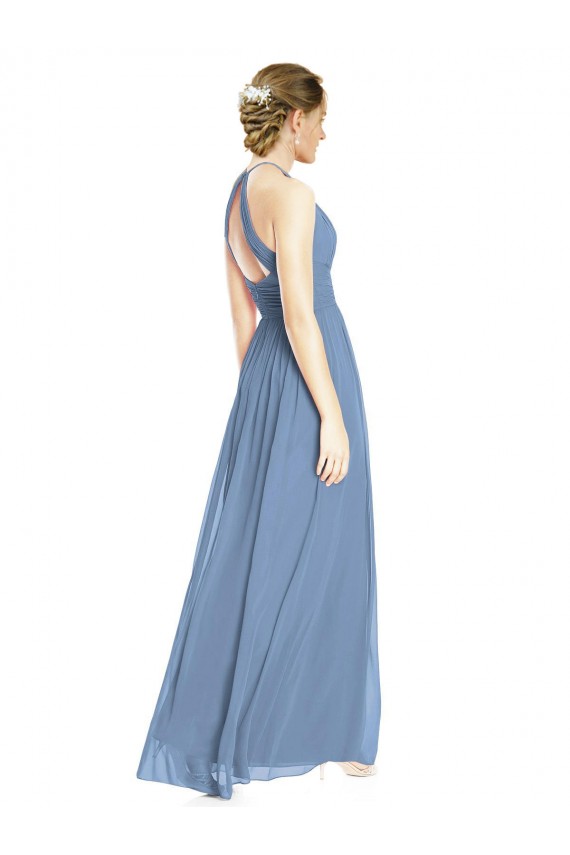 Long Sleeveless Chiffon Dusty Blue A-Line Wedding Party Dress Colchester