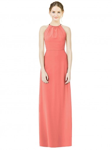 Long Sleeveless Soft Chiffon Coral Halter Neck A-Line Bridesmaid Dress Colchester