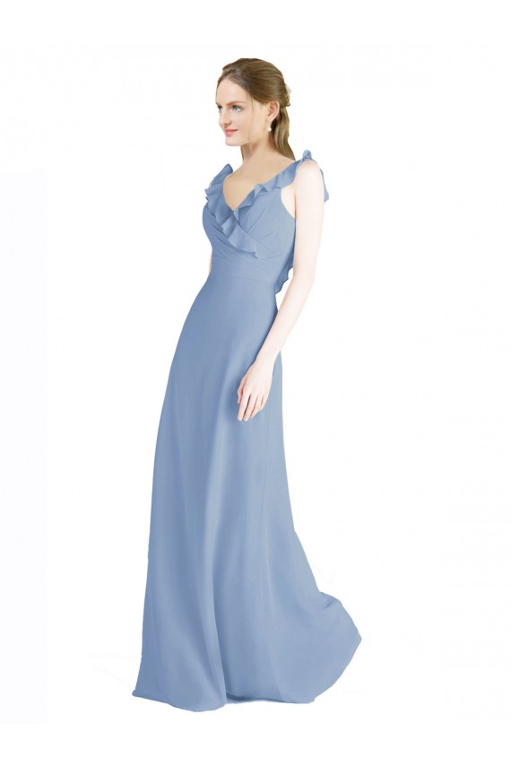 Long Floor Length Sleeveless Chiffon Dusty Blue A-Line Bridesmaid Dress Colchester