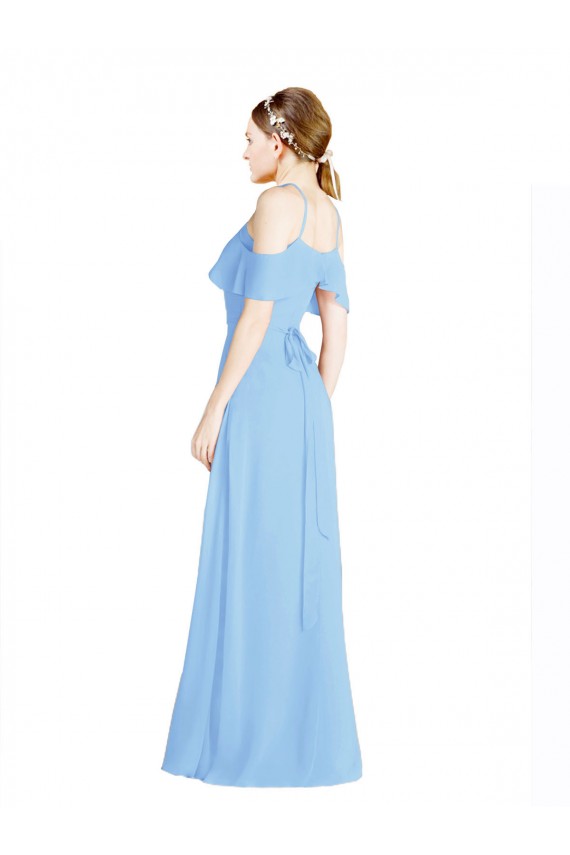 Long Cold Shoulder Soft Chiffon Periwinkle A-Line Formal Dress / Bridesmaid Dress Colchester