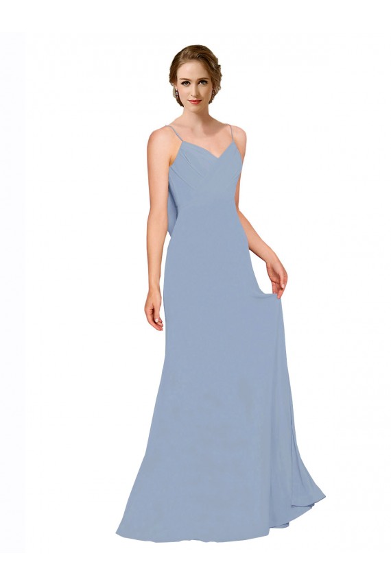 Long Sleeveless Chiffon Dusty Blue Spaghetti Straps A-Line Bridesmaid Dress / Evening Dress Colchester