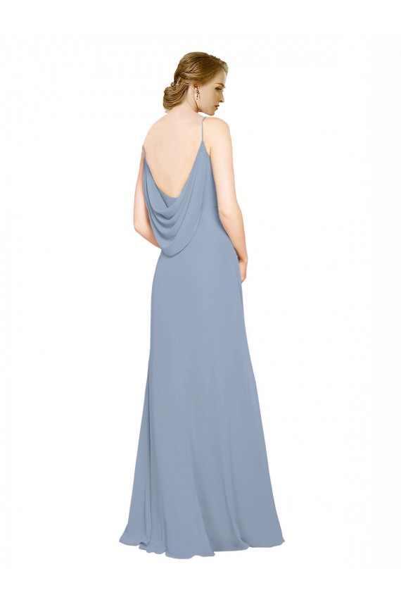 Long Sleeveless Chiffon Dusty Blue Spaghetti Straps A-Line Bridesmaid Dress / Evening Dress Colchester