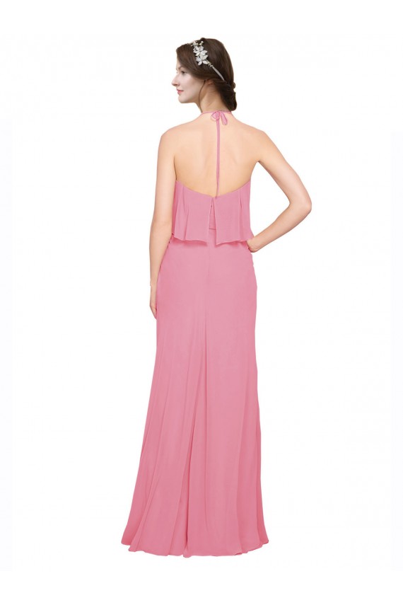 Long Sleeveless Soft Chiffon Skin Pink Halter Neck A-Line Bridesmaid Dress Colchester