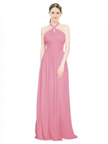 Long Sleeveless Chiffon Skin Pink A-Line Bridesmaid Dress / Evening Dress Colchester