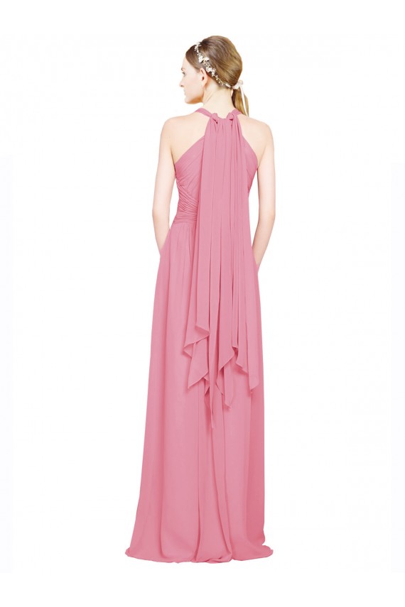 Long Sleeveless Chiffon Skin Pink A-Line Bridesmaid Dress / Evening Dress Colchester