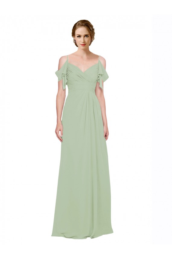 Long Sleeveless Lxue Chiffon Smoke Green A-Line Bridesmaid Dress Colchester