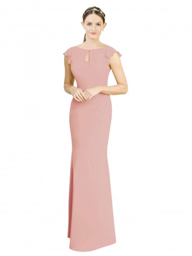 Long Cap Sleeves Soft Chiffon Bliss Pink Mermaid Formal Dress / Bridesmaid Dress Colchester