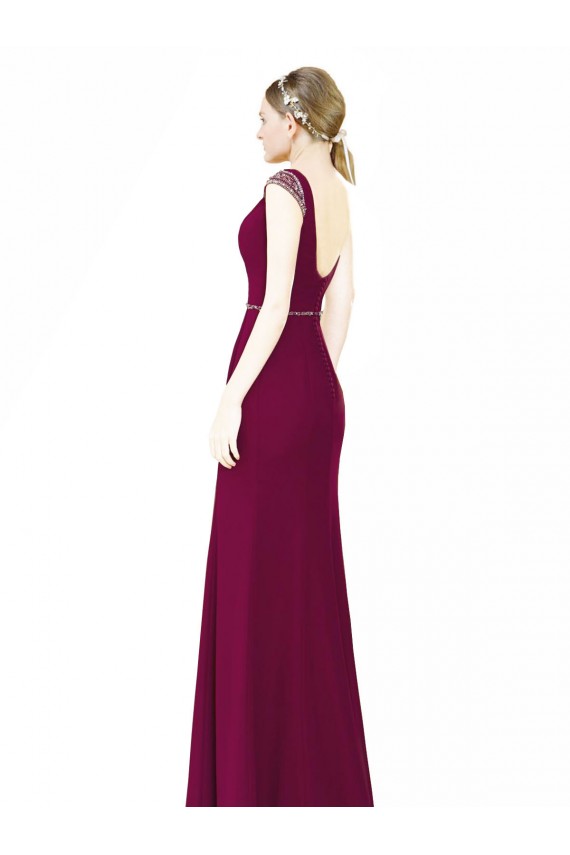 Long Sleeveless Soft Chiffon Burgundy Boat Neck A-Line Bridesmaid Dress Colchester