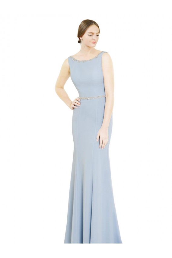 Long Sleeveless Soft Chiffon Light Sky Blue Boat Neck A-Line Bridesmaid Dress Colchester