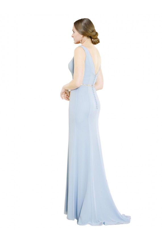Long Sleeveless Soft Chiffon Light Sky Blue Boat Neck A-Line Bridesmaid Dress Colchester