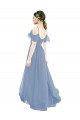 Long Cap Sleeves Lxue Chiffon Dusty Blue A-Line Bridesmaid Dress Colchester