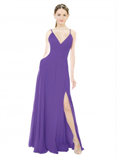 Long Sleeveless Soft Chiffon Purple A-Line Bridesmaid Dress Colchester