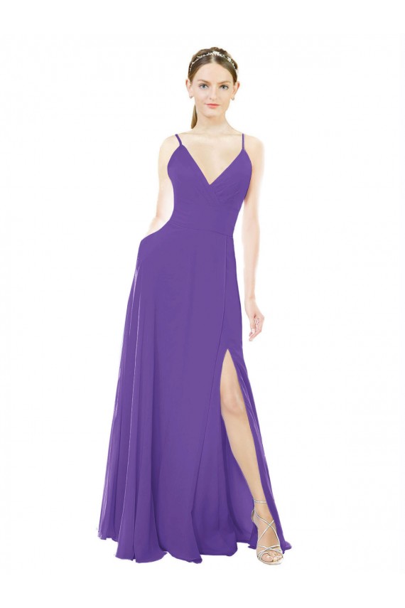 Long Sleeveless Soft Chiffon Purple A-Line Bridesmaid Dress Colchester