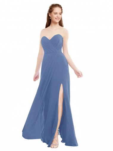 Long Sleeveless Soft Chiffon Windsor Blue A-Line Bridesmaid Dresses Colchester