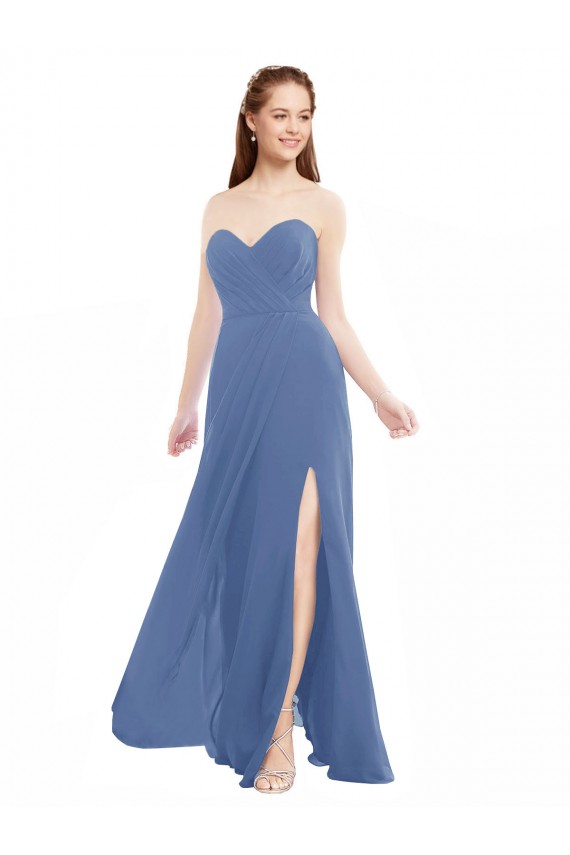 Long Sleeveless Soft Chiffon Windsor Blue A-Line Bridesmaid Dresses Colchester