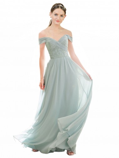 Long Cap Sleeves Soft Chiffon & Lace Sea Glass A-Line Bridesmaid Dress Colchester