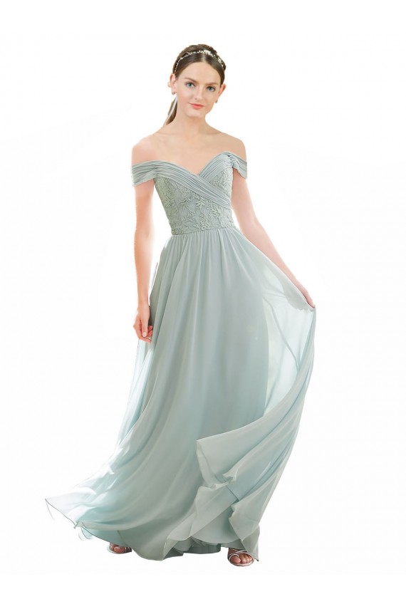 Long Cap Sleeves Soft Chiffon & Lace Sea Glass A-Line Bridesmaid Dress Colchester