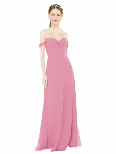 Long Cap Sleeves Soft Chiffon Skin Pink A-Line Formal Dress / Bridesmaid Dress Colchester