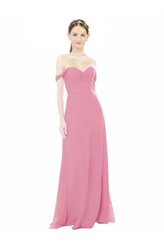 Long Cap Sleeves Soft Chiffon Skin Pink A-Line Formal Dress / Bridesmaid Dress Colchester