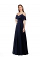 Long Sleeveless Soft Chiffon Dark Navy Off the Shoulder A-Line Bridesmaid Dress Colchester