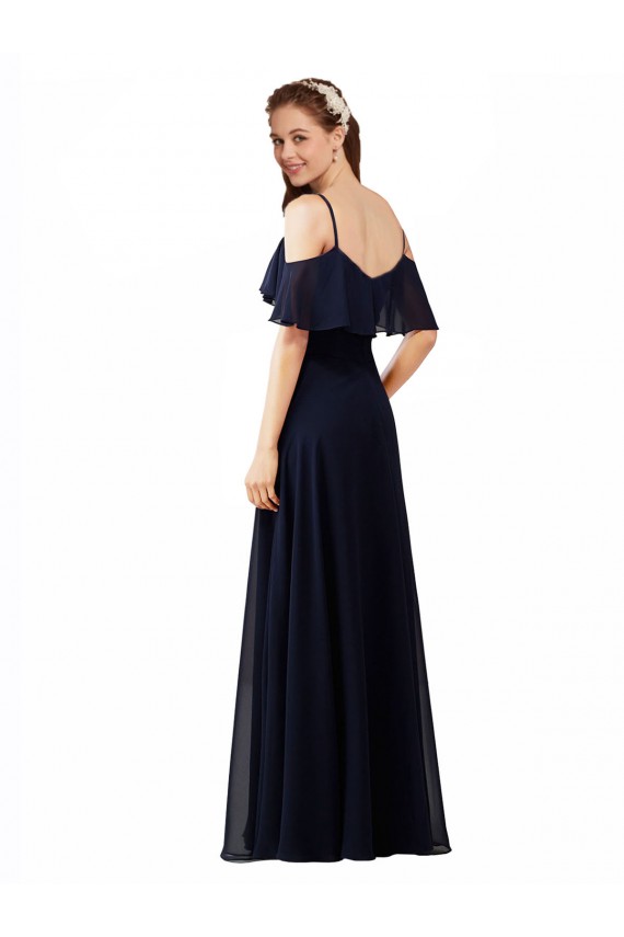 Long Sleeveless Soft Chiffon Dark Navy Off the Shoulder A-Line Bridesmaid Dress Colchester