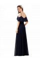 Long Sleeveless Soft Chiffon Dark Navy Off the Shoulder A-Line Bridesmaid Dress Colchester
