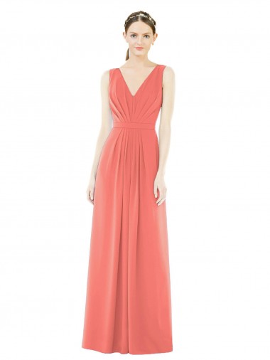 Long Sleeveless Soft Chiffon Coral A-Line Bridesmaid Dress Colchester