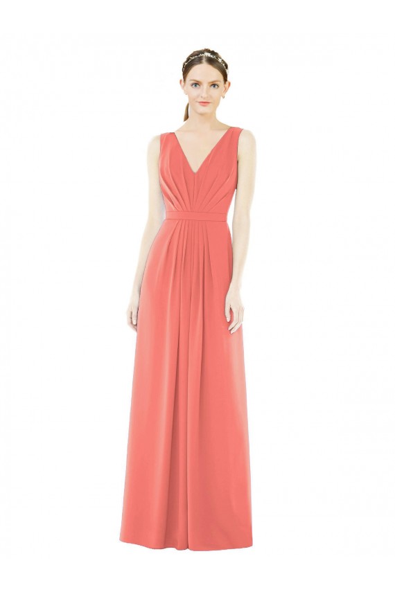 Long Sleeveless Soft Chiffon Coral A-Line Bridesmaid Dress Colchester
