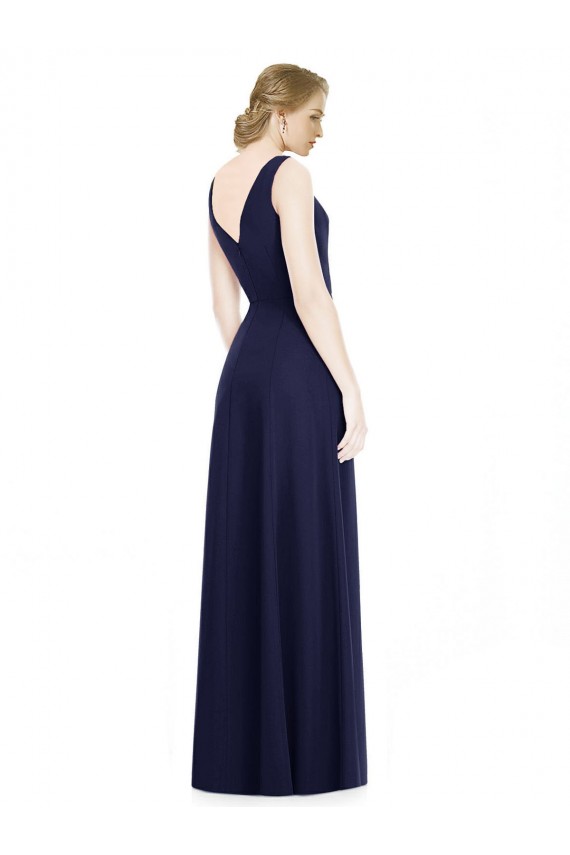 Long Sleeveless Soft Chiffon Dark Navy A-Line Bridesmaid Dress Colchester