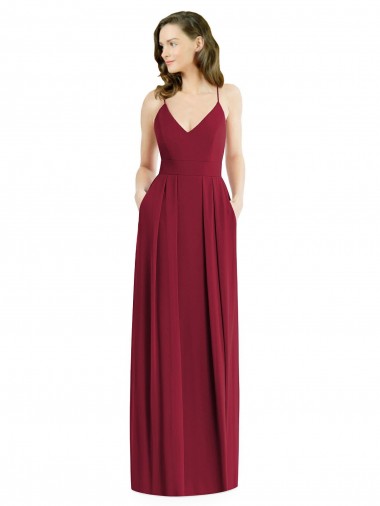 Long Sleeveless Soft Chiffon Burgundy Spaghetti Straps A-Line Semi Formal Evening Dress / Bridesmaid Dress Colchester