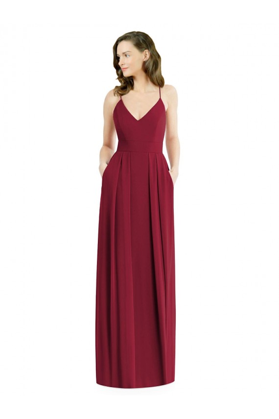 Long Sleeveless Soft Chiffon Burgundy Spaghetti Straps A-Line Semi Formal Evening Dress / Bridesmaid Dress Colchester