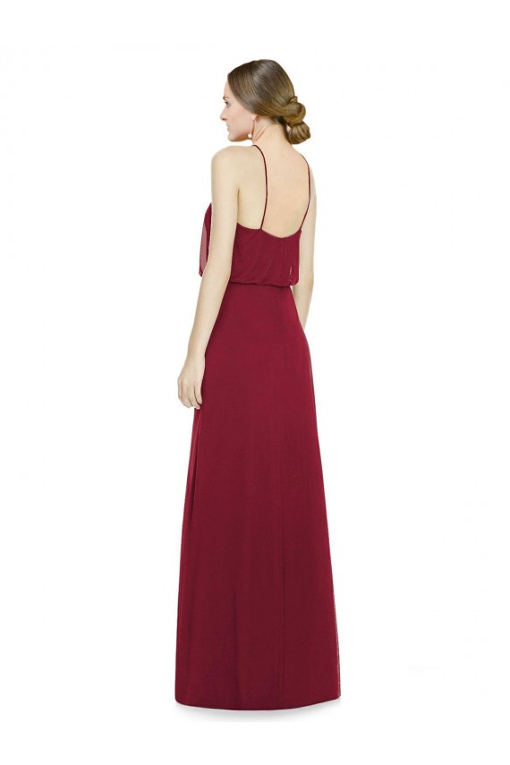 Long Sleeveless Soft Chiffon Burgundy Halter Neck A-Line Bridesmaid Dress Colchester
