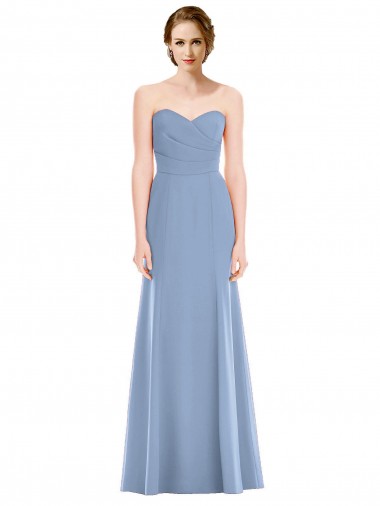 Long Sleeveless Soft Chiffon Dusty Blue Sweetheart Mermaid Bridesmaid Dress Colchester