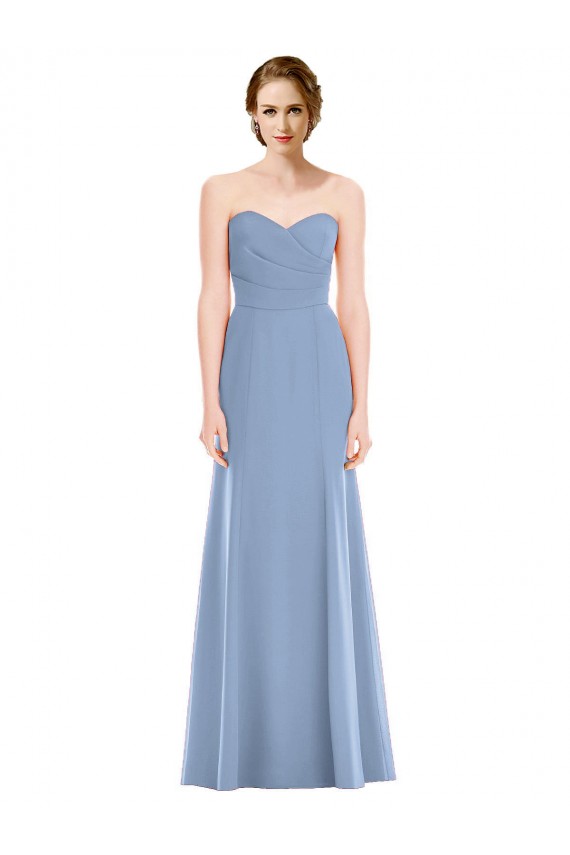 Long Sleeveless Soft Chiffon Dusty Blue Sweetheart Mermaid Bridesmaid Dress Colchester