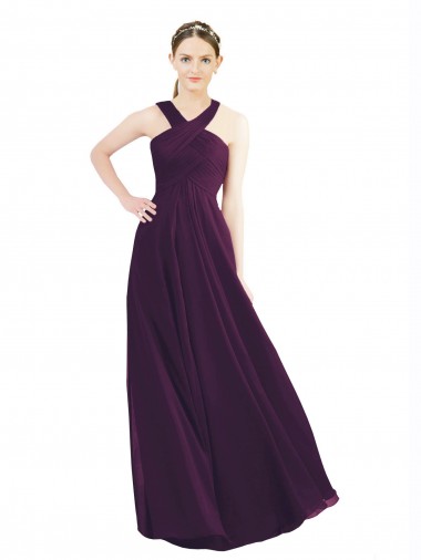 Long Sleeveless Soft Chiffon Grape A-Line Bridesmaid Dress Colchester