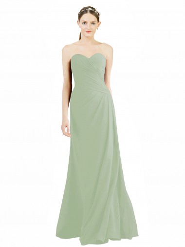 Long Sleeveless Soft Chiffon Smoke Green Sweetheart A-Line Bridesmaid Dress Colchester