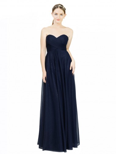Long Sleeveless Chiffon Dark Navy Sweetheart A-Line Bridesmaid Dress / Evening Dress Colchester