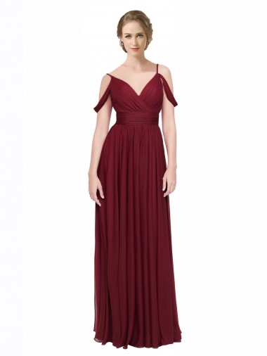 Long Sleeveless Chiffon Burgundy Off the Shoulder A-Line Bridesmaid Dress / Evening Dress Colchester