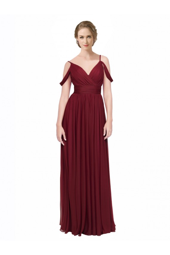 Long Sleeveless Chiffon Burgundy Off the Shoulder A-Line Bridesmaid Dress / Evening Dress Colchester