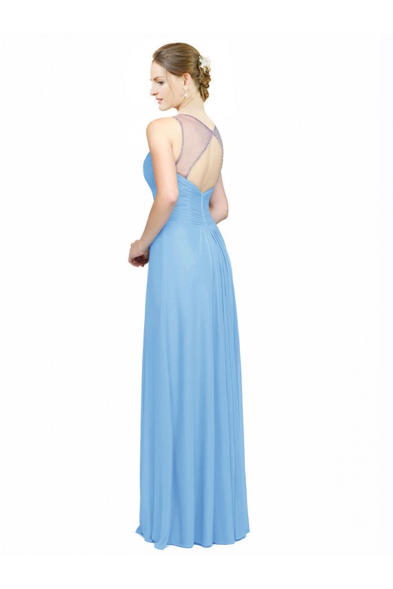 Long Sleeveless Chiffon Periwinkle Spaghetti Straps A-Line Bridesmaid Dress / Evening Dress Colchester