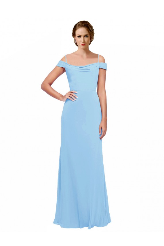 Long Sleeveless Soft Chiffon Periwinkle Off the Shoulder A-Line Bridesmaid Dress Colchester