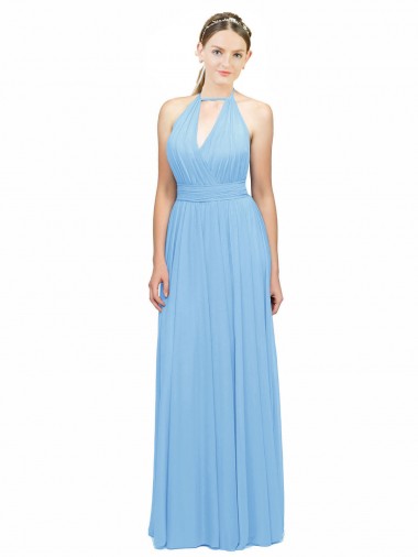 Long Sleeveless Soft Chiffon Periwinkle A-Line Bridesmaid Dress Colchester