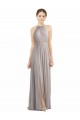Long Sleeveless Soft Chiffon Oyster Silver Halter Neck A-Line Bridesmaid Dress Colchester