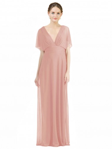Short Sleeves Long Soft Chiffon Bliss Pink A-Line Bridesmaid Dress / Formal Dress Colchester