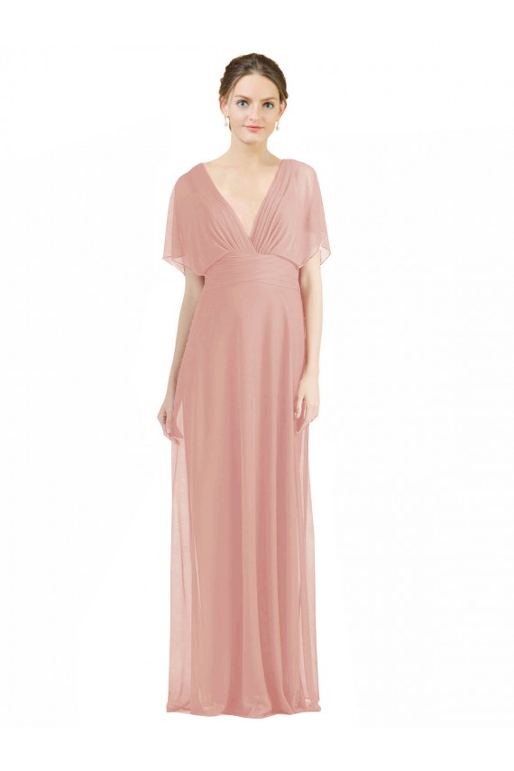 Short Sleeves Long Soft Chiffon Bliss Pink A-Line Bridesmaid Dress / Formal Dress Colchester
