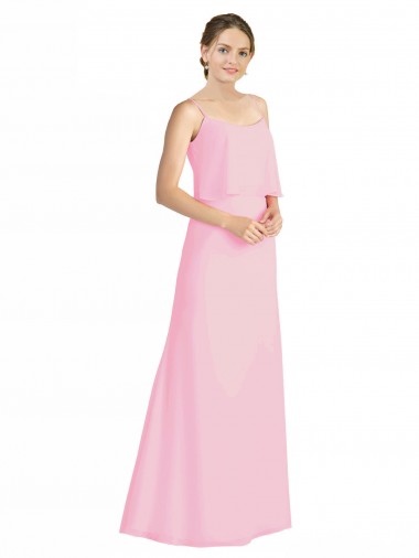 Long Sleeveless Soft Chiffon Barely Pink Spaghetti Straps A-Line Bridesmaid Dress Colchester