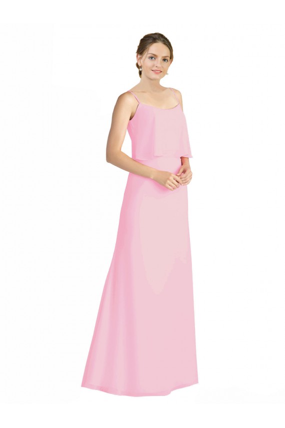 Long Sleeveless Soft Chiffon Barely Pink Spaghetti Straps A-Line Bridesmaid Dress Colchester