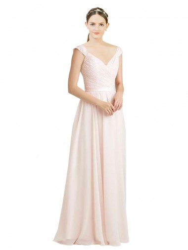 Long Sleeveless Soft Chiffon & Lace Cream Pink A-Line Bridesmaid Dress Colchester