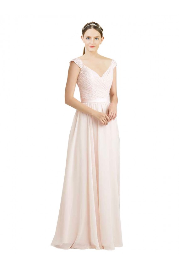 Long Sleeveless Soft Chiffon & Lace Cream Pink A-Line Bridesmaid Dress Colchester